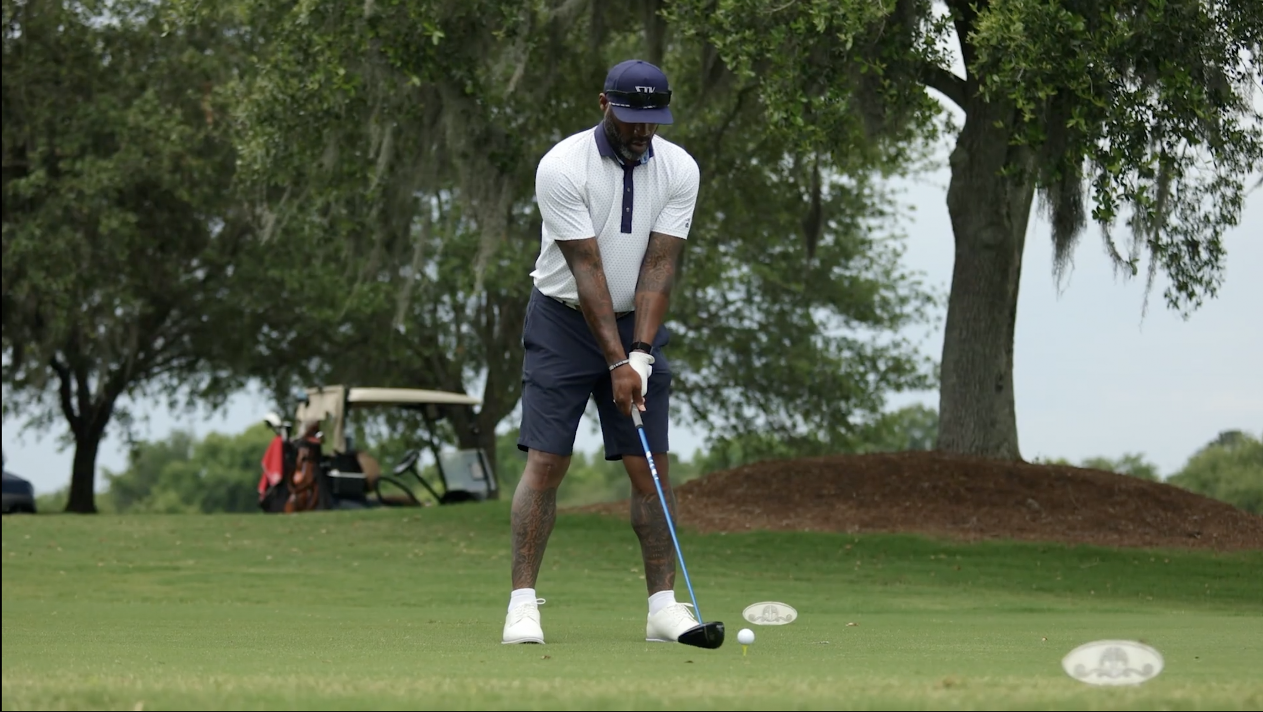 Former NFL player teeing off during celebrity charity event coverage by MJS Live Productions