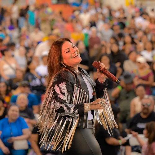 MJS Live Productions photographing Latin American performer singing on stage at the Hispanic League Festival in Winston-Salem, North Carolina